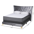 Baxton Studio Easton Grey Velvet and Gold Metal Queen Size Panel Bed