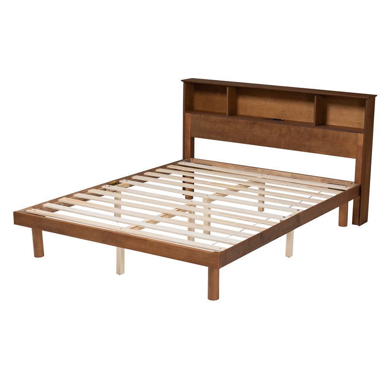 Baxton Studio Lochlan Brown Wood Full Size Platform Bed with Charging Station
