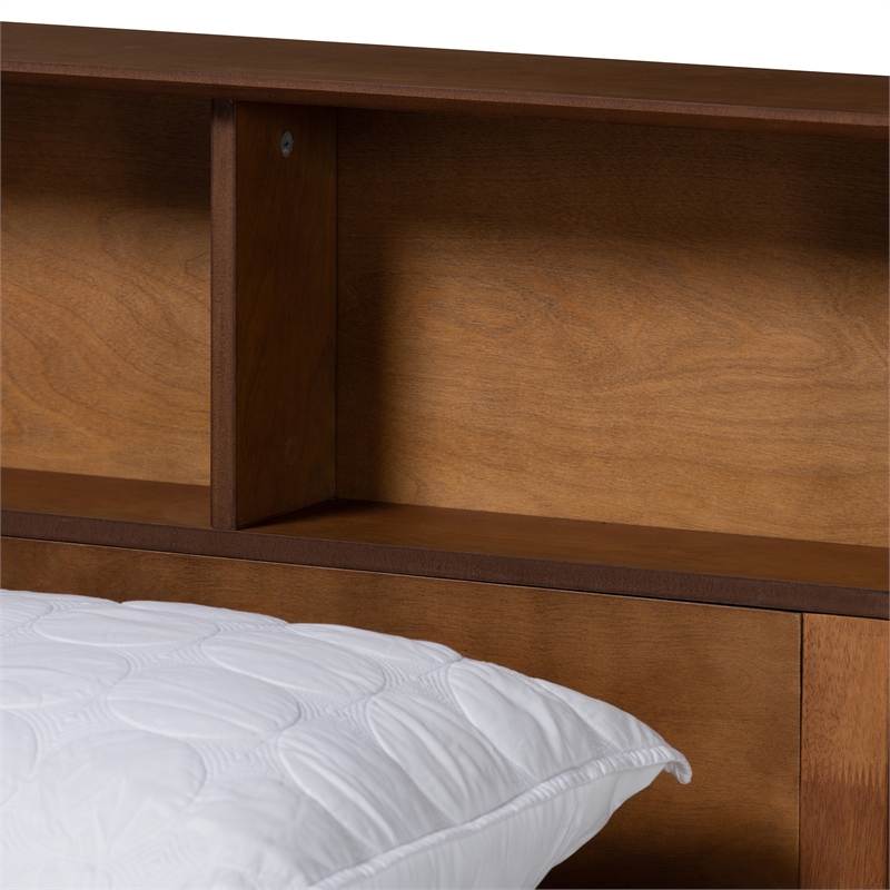 Baxton Studio Lochlan Brown Wood Full Size Platform Bed with Charging Station