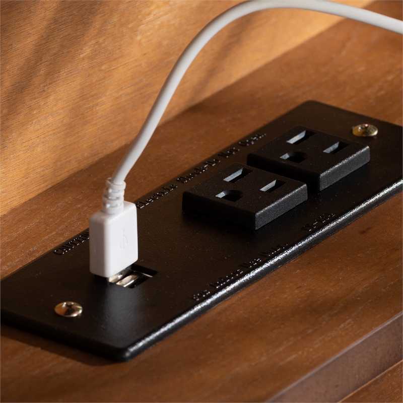 Baxton Studio Lochlan Brown Wood Full Size Platform Bed with Charging Station