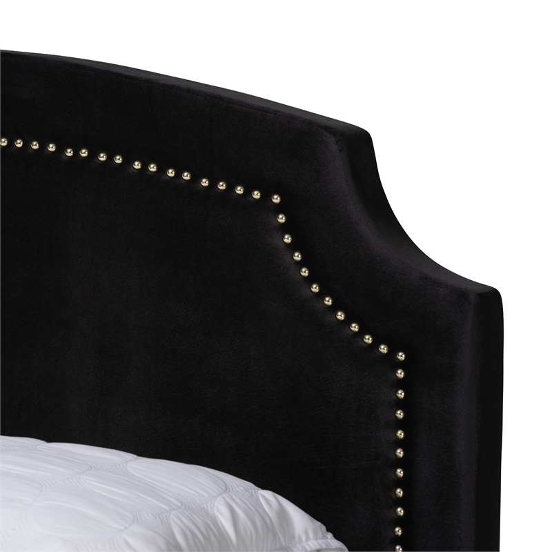 Baxton Studio Oxley Black Velvet and Gold Metal Queen Size Panel Bed