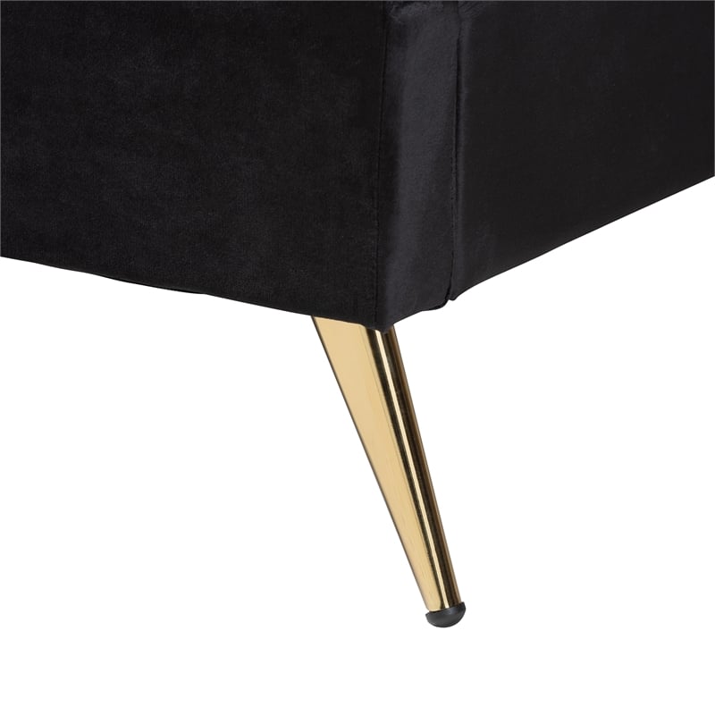 Baxton Studio Oxley Black Velvet and Gold Metal Queen Size Panel Bed