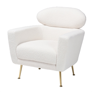 baxton studio fantasia ivory boucle upholstered and gold metal armchair