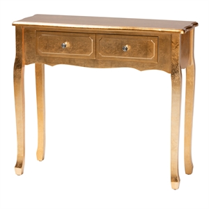 baxton studio newton traditional gold finsihed wood 2-drawer console table