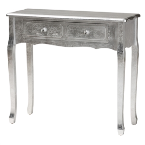 baxton studio newton traditional silver finsihed wood 2-drawer console table