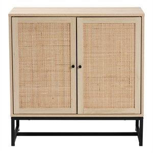 baxton studio caterina brown wood and natural rattan 2-door storage cabinet