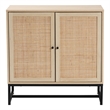 Baxton Studio Caterina Brown Wood and Natural Rattan 2-Door Storage Cabinet