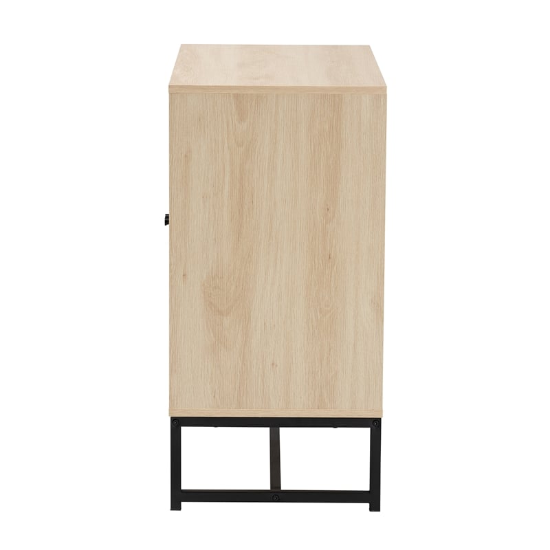 Baxton Studio Caterina Brown Wood and Natural Rattan 2-Door Storage Cabinet
