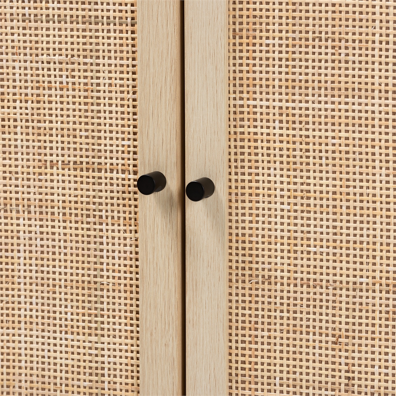 Baxton Studio Caterina Brown Wood and Natural Rattan 2-Door Storage Cabinet
