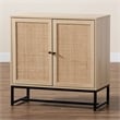 Baxton Studio Caterina Brown Wood and Natural Rattan 2-Door Storage Cabinet