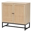 Baxton Studio Caterina Brown Wood and Natural Rattan 2-Door Storage Cabinet