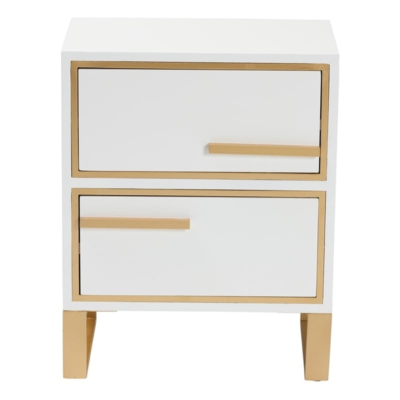 Baxton Studio Giolla White Finished Wood and Gold Metal 2-Drawer End Table
