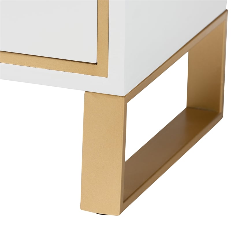 Baxton Studio Giolla White Finished Wood and Gold Metal 2-Drawer End Table