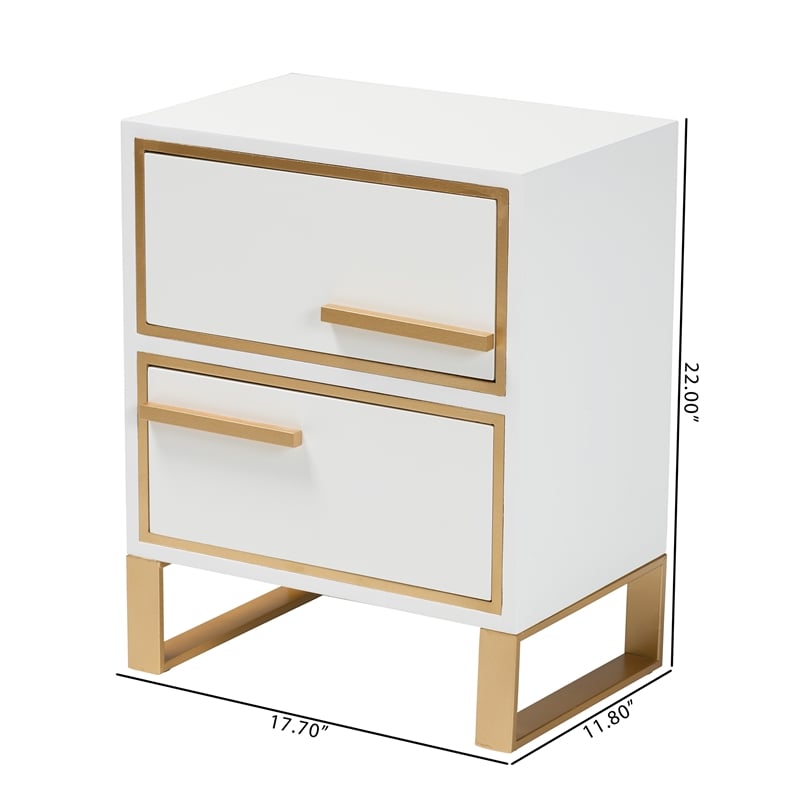 Baxton Studio Giolla White Finished Wood and Gold Metal 2-Drawer End Table