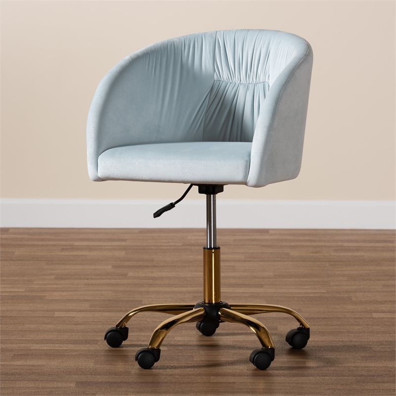 Baxton Studio Ravenna Aqua Velvet Fabric and Gold Metal Swivel Office Chair