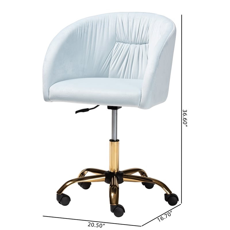 Baxton Studio Ravenna Aqua Velvet Fabric and Gold Metal Swivel Office Chair