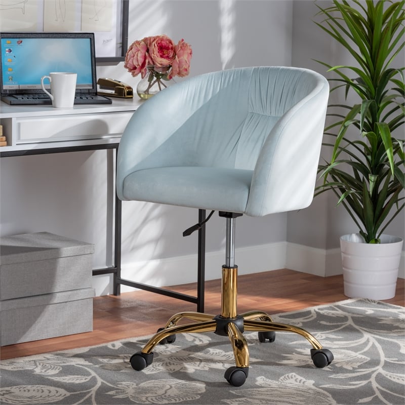 Baxton Studio Ravenna Aqua Velvet Fabric and Gold Metal Swivel Office Chair