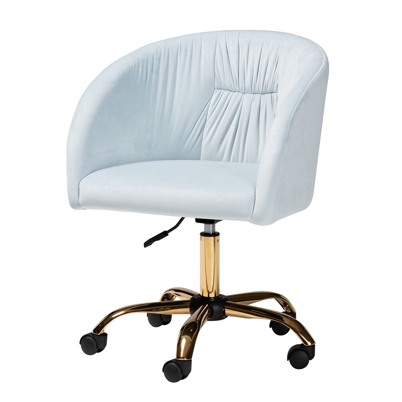 Baxton Studio Ravenna Aqua Velvet Fabric and Gold Metal Swivel Office Chair