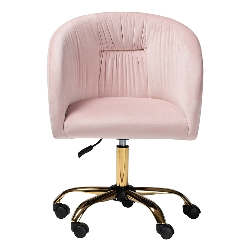 Baxton Studio Ravenna Pink Velvet Fabric and Gold Metal Swivel Office Chair