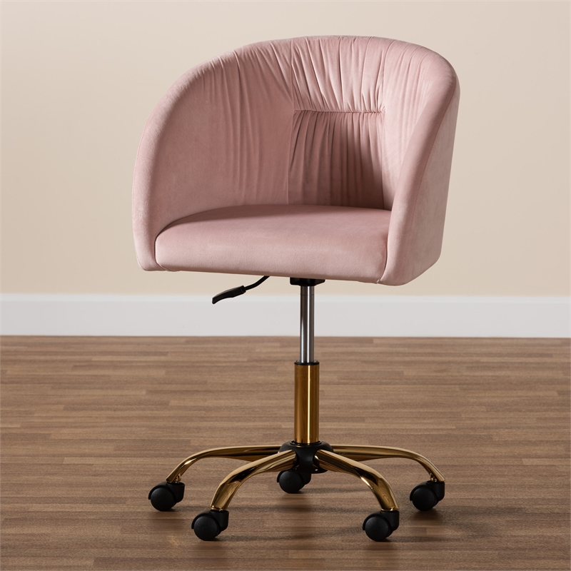 Baxton Studio Ravenna Pink Velvet Fabric and Gold Metal Swivel Office Chair