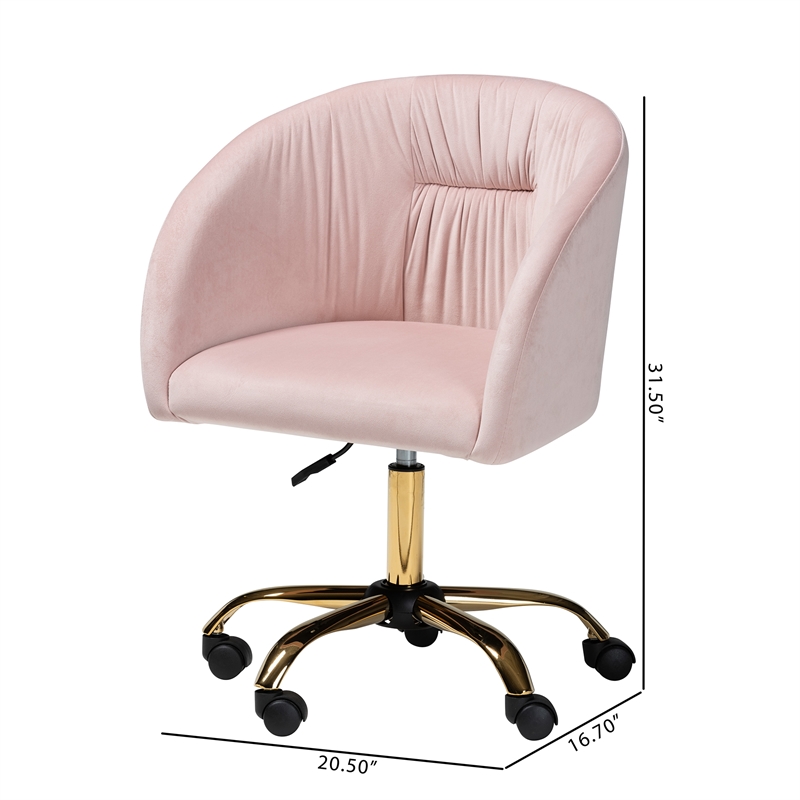 Baxton Studio Ravenna Pink Velvet Fabric and Gold Metal Swivel Office Chair