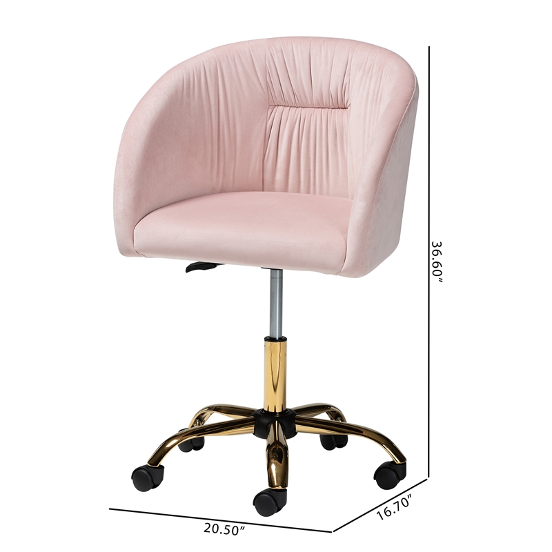 Baxton Studio Ravenna Pink Velvet Fabric and Gold Metal Swivel Office Chair