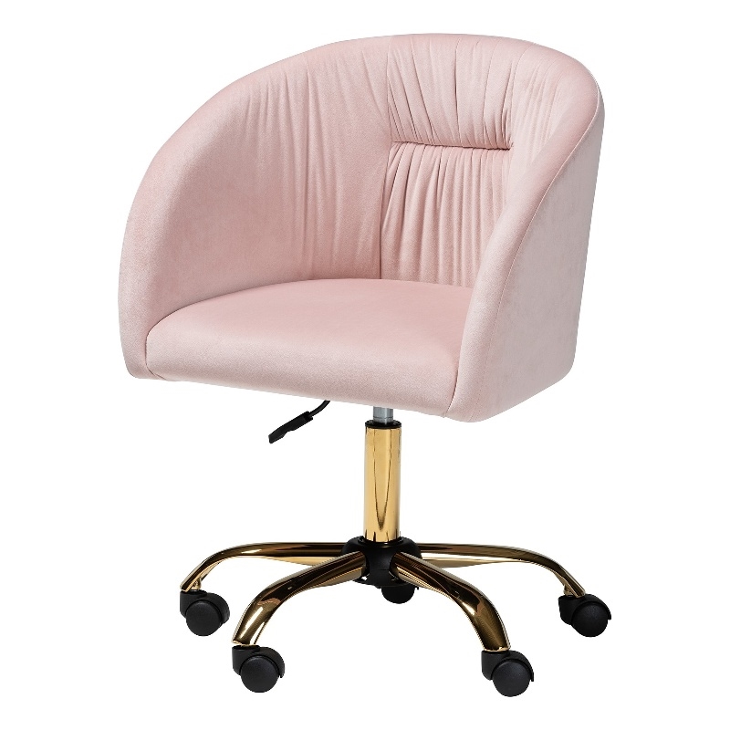 Baxton Studio Ravenna Pink Velvet Fabric and Gold Metal Swivel Office Chair