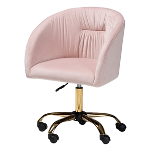 baxton studio ravenna pink velvet fabric and gold metal swivel office chair