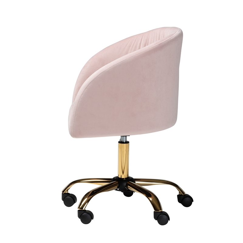 Baxton Studio Ravenna Pink Velvet Fabric and Gold Metal Swivel Office Chair
