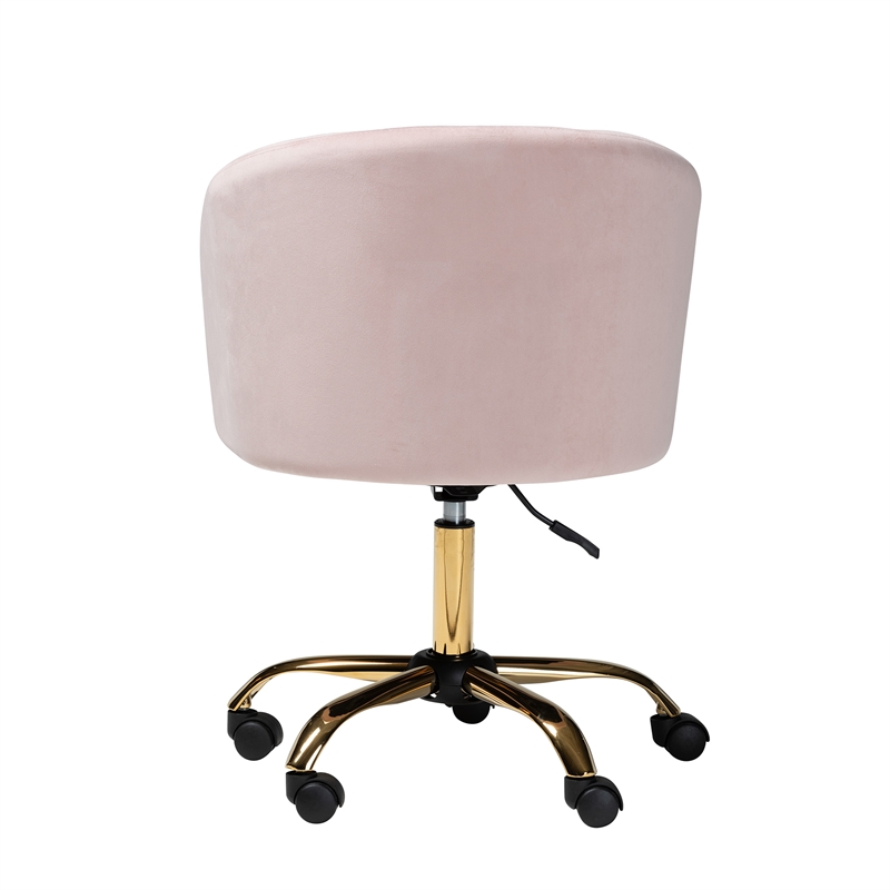 Baxton Studio Ravenna Pink Velvet Fabric and Gold Metal Swivel Office Chair