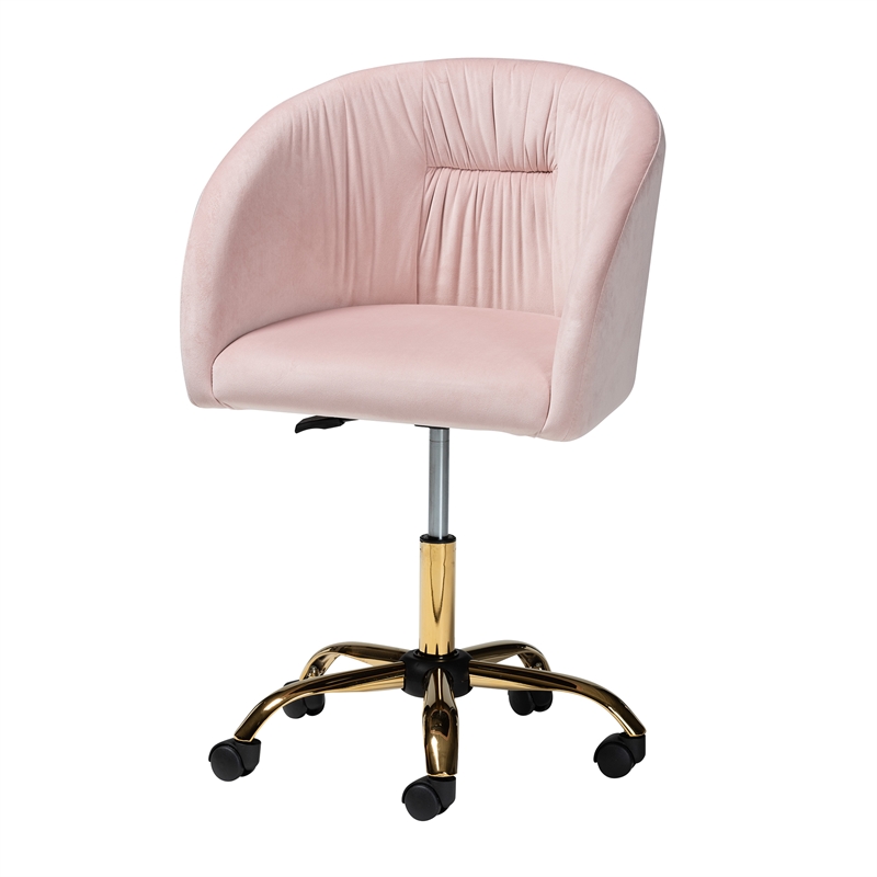 Baxton Studio Ravenna Pink Velvet Fabric and Gold Metal Swivel Office Chair