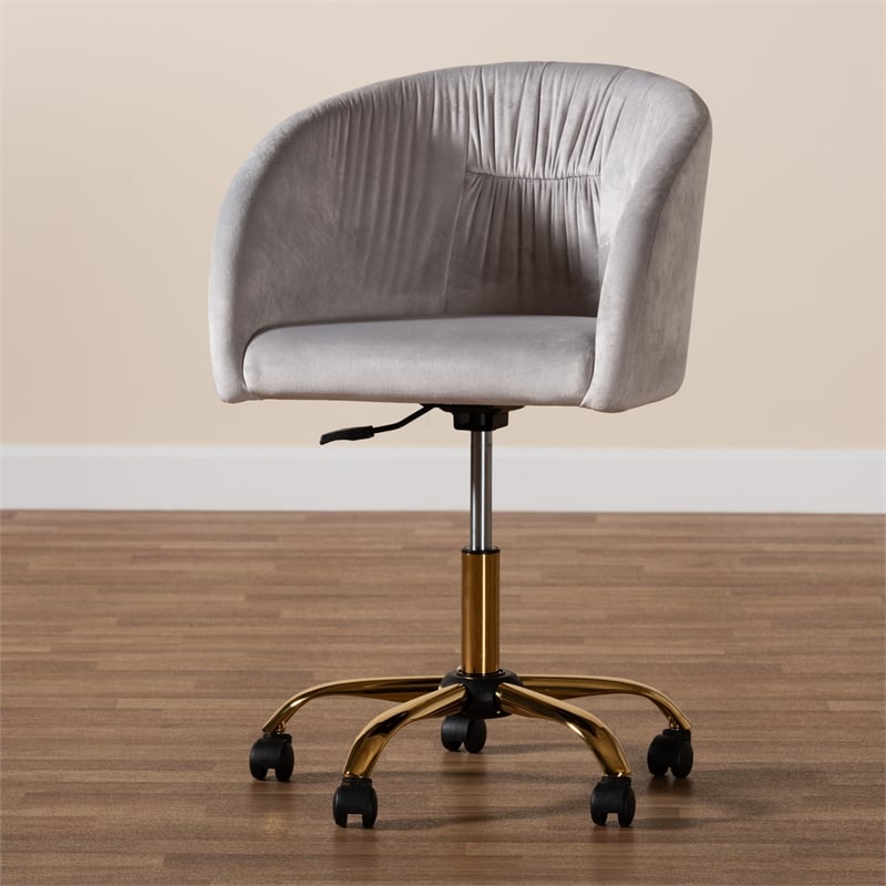 Baxton Studio Ravenna Grey Velvet Fabric and Gold Metal Swivel Office Chair