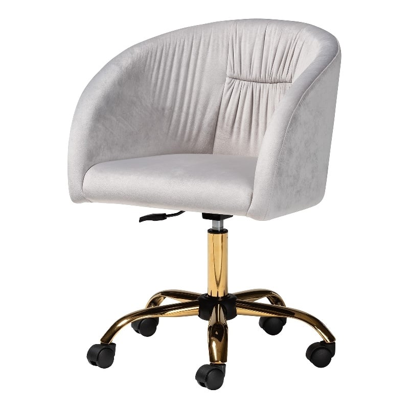 Baxton Studio Ravenna Grey Velvet Fabric and Gold Metal Swivel Office Chair