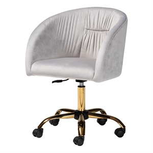 baxton studio ravenna grey velvet fabric and gold metal swivel office chair