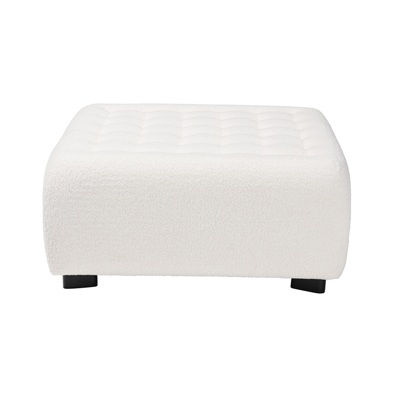Baxton Studio Athena Ivory Boucle Upholstered and Black Wood Square Ottoman