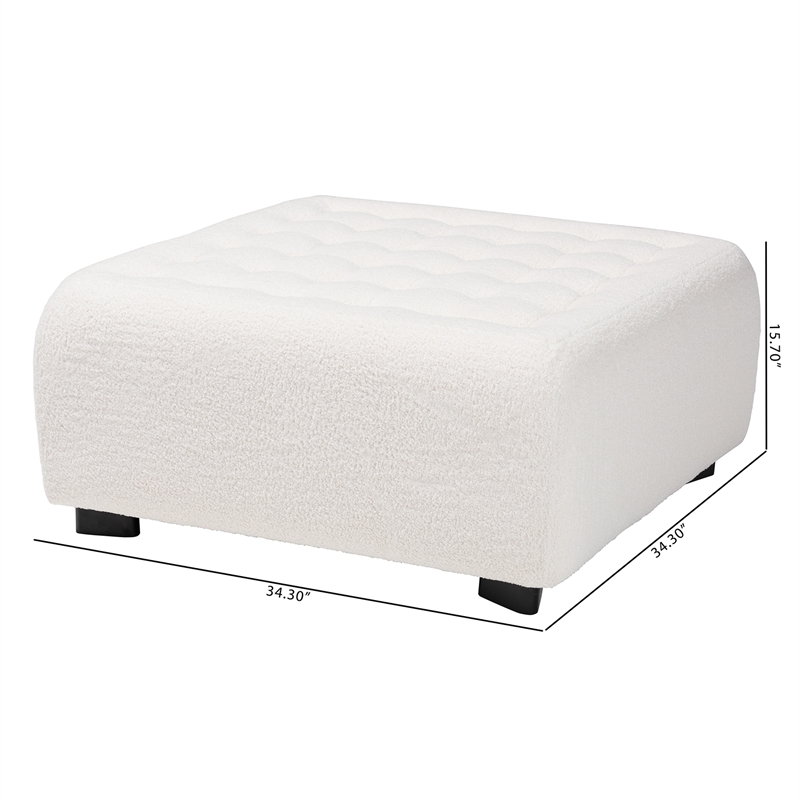 Baxton Studio Athena Ivory Boucle Upholstered and Black Wood Square Ottoman