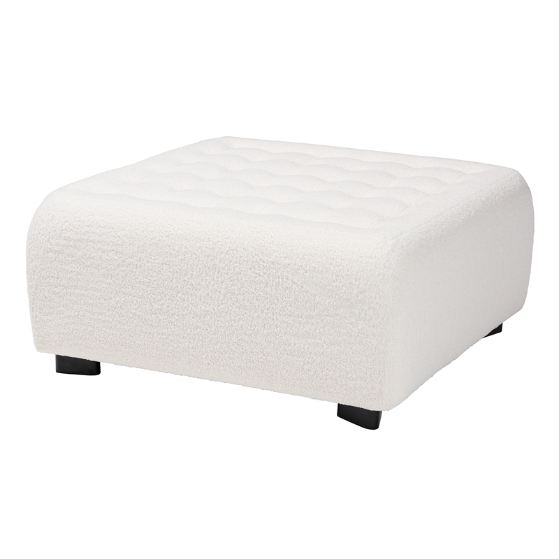 Baxton Studio Athena Ivory Boucle Upholstered and Black Wood Square Ottoman