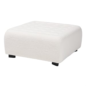 Baxton Studio Athena Ivory Boucle Upholstered and Black Wood Square Ottoman