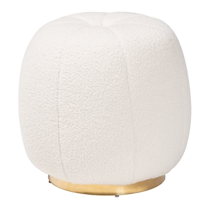 Baxton Studio Raelynn Ivory Boucle Upholstered and Gold Metal Ottoman