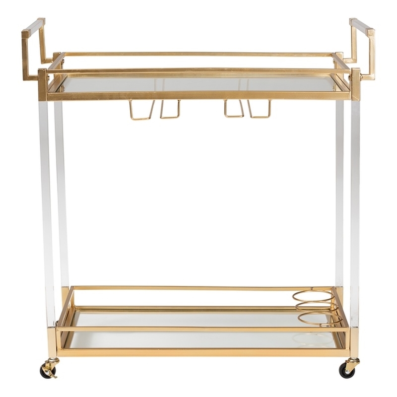 Baxton Studio Savannah Glam and Luxe Gold Metal and Glass Wine Cart