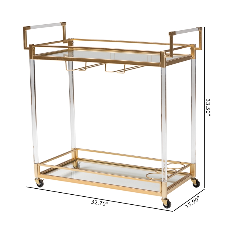 Baxton Studio Savannah Glam and Luxe Gold Metal and Glass Wine Cart