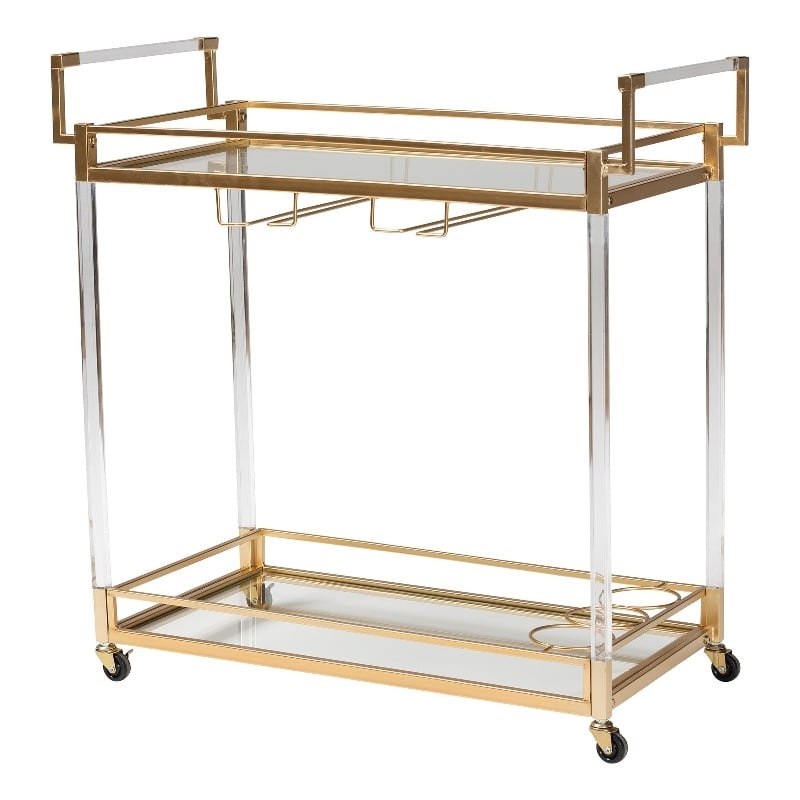 Baxton Studio Savannah Glam and Luxe Gold Metal and Glass Wine Cart
