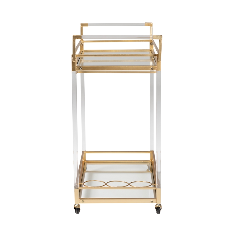Baxton Studio Savannah Glam and Luxe Gold Metal and Glass Wine Cart