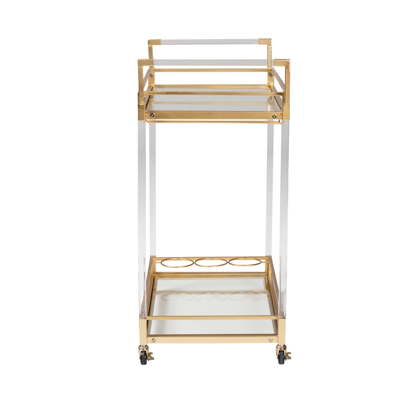 Baxton Studio Savannah Glam and Luxe Gold Metal and Glass Wine Cart