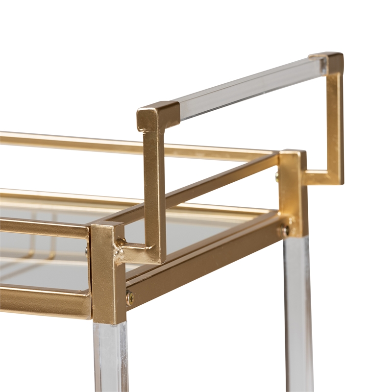 Baxton Studio Savannah Glam and Luxe Gold Metal and Glass Wine Cart