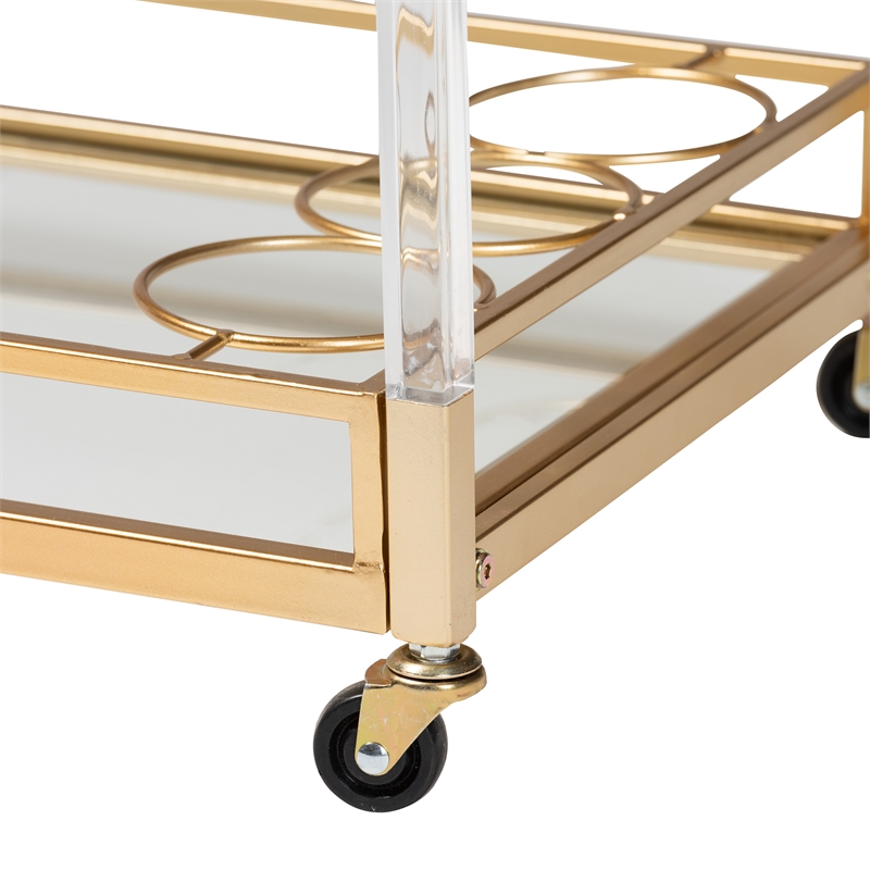Baxton Studio Savannah Glam and Luxe Gold Metal and Glass Wine Cart