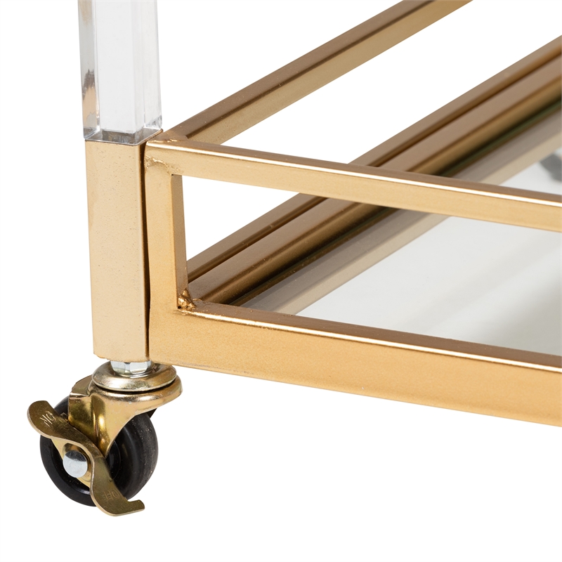 Baxton Studio Savannah Glam and Luxe Gold Metal and Glass Wine Cart