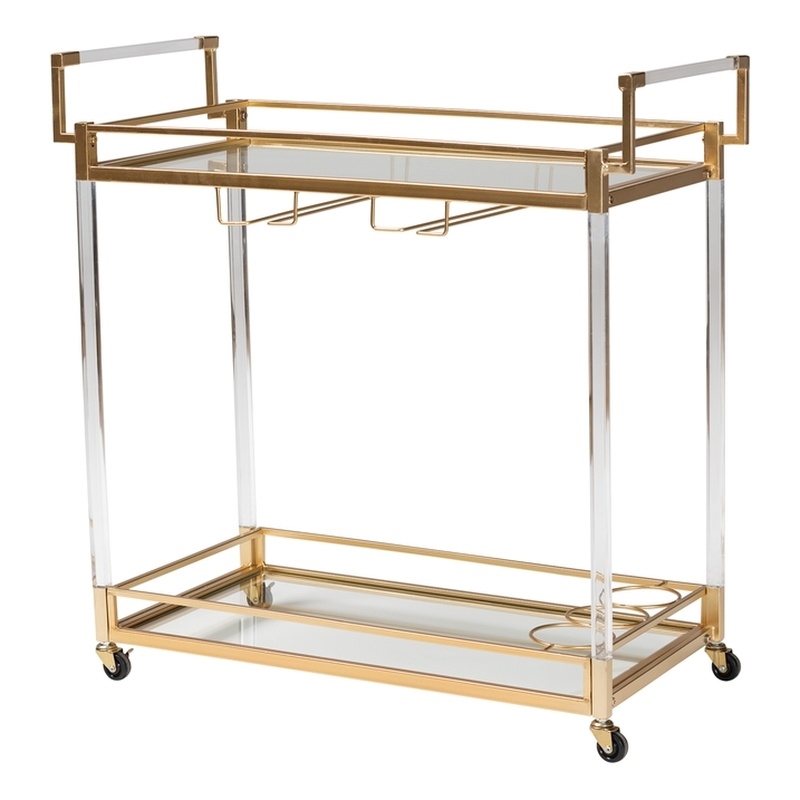 Baxton Studio Savannah Glam and Luxe Gold Metal and Glass Wine Cart