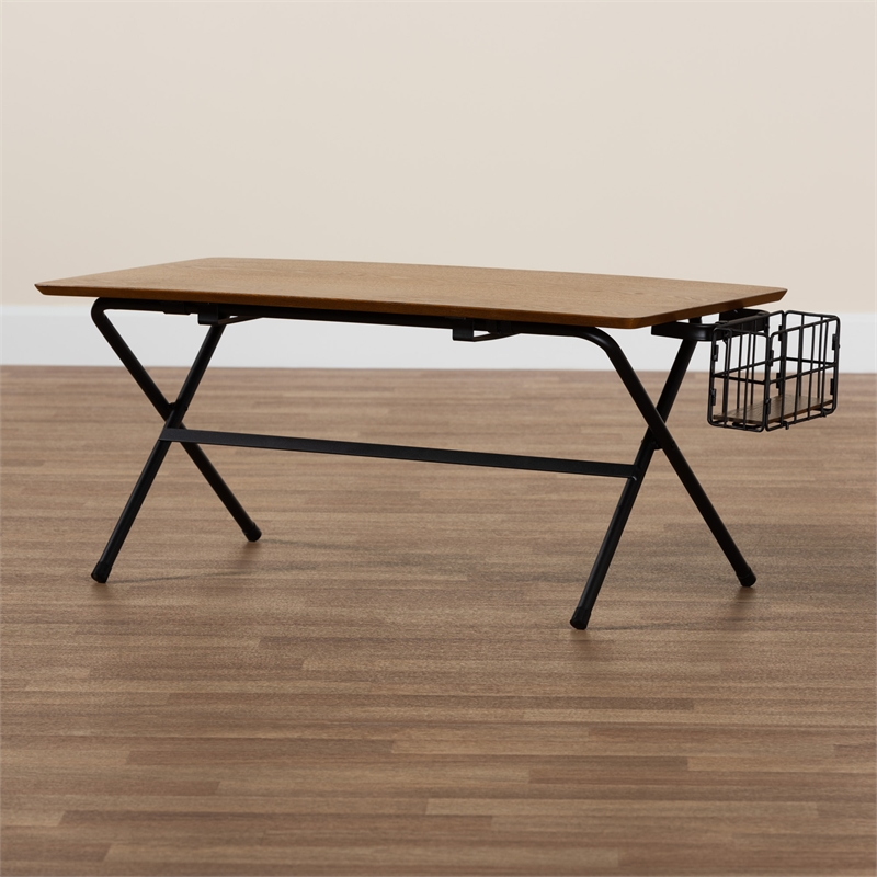 Baxton Studio Mariela Brown and Black Low Profile Coffee Table with Basket