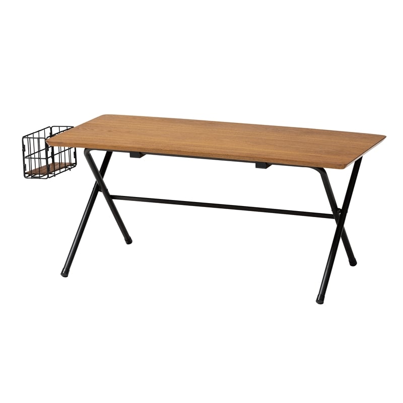Baxton Studio Mariela Brown and Black Low Profile Coffee Table with Basket
